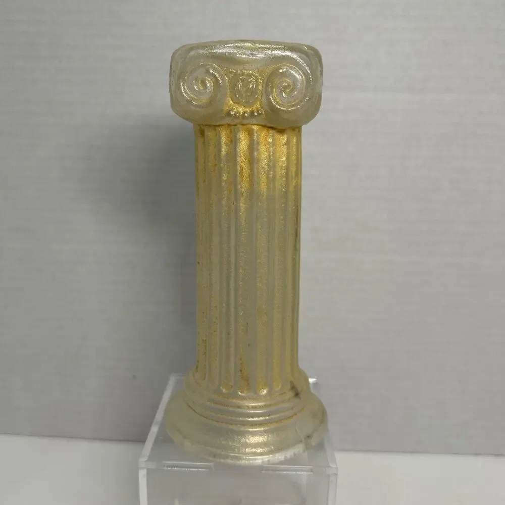 Vtg Gold Frosted Clear Glass Ionic Neo-Classical Greek Roman Column Candlestick